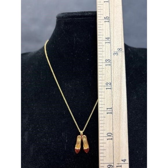 Ruby Red and Gold Tone Slippers Necklace - Picture 2 of 12